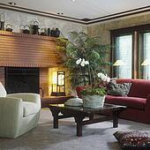 Sala, -, oriental, decor., ladrillo, chimenea, artes y artes, estilo