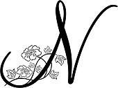 , alphabet, capital, lettered, monogram, n, script, Clip Art